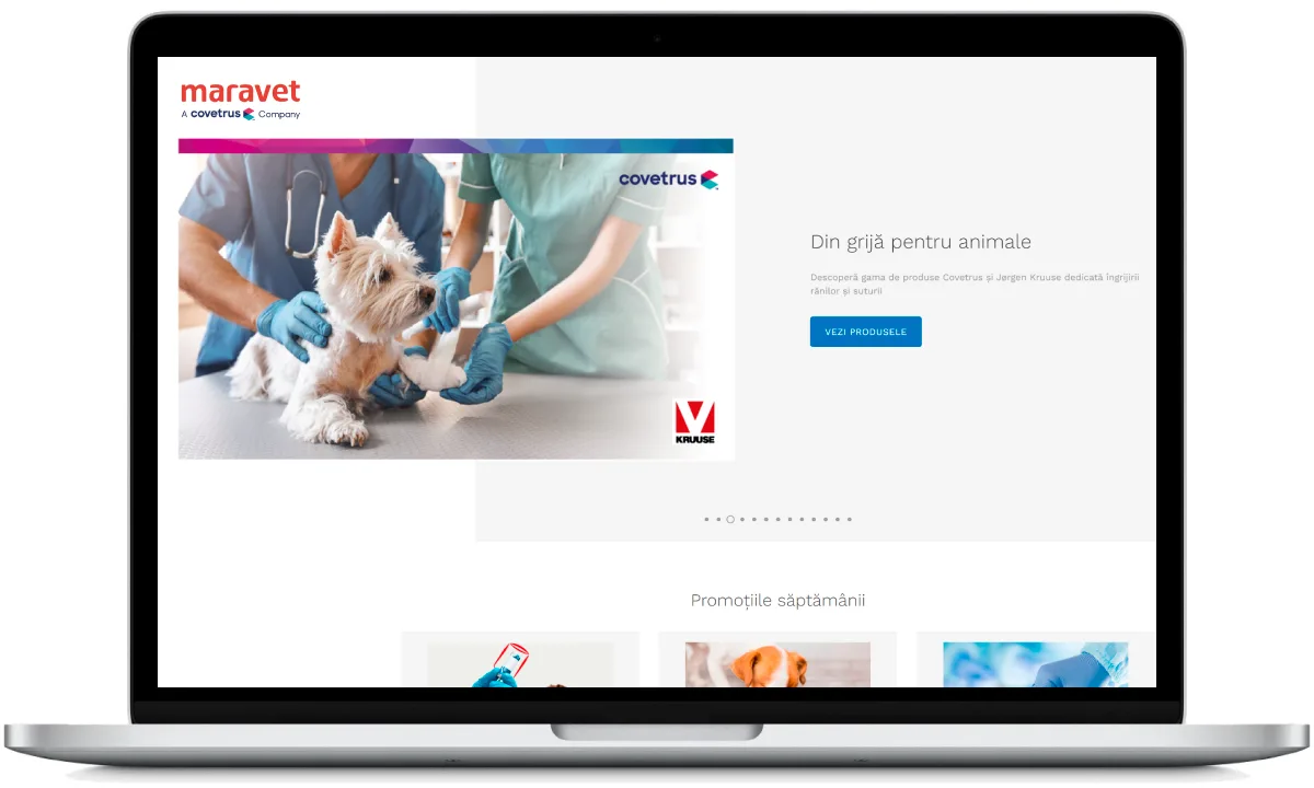 Platforma Maravet WebShop pe laptop